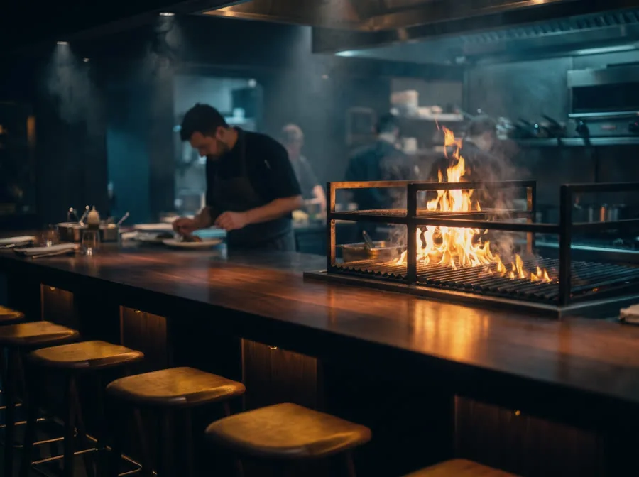 Mesa dos chefs do Brasa Dourada